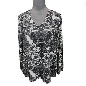 Charming Charlie High/Low V-Neck Sheer Print Tunic Top